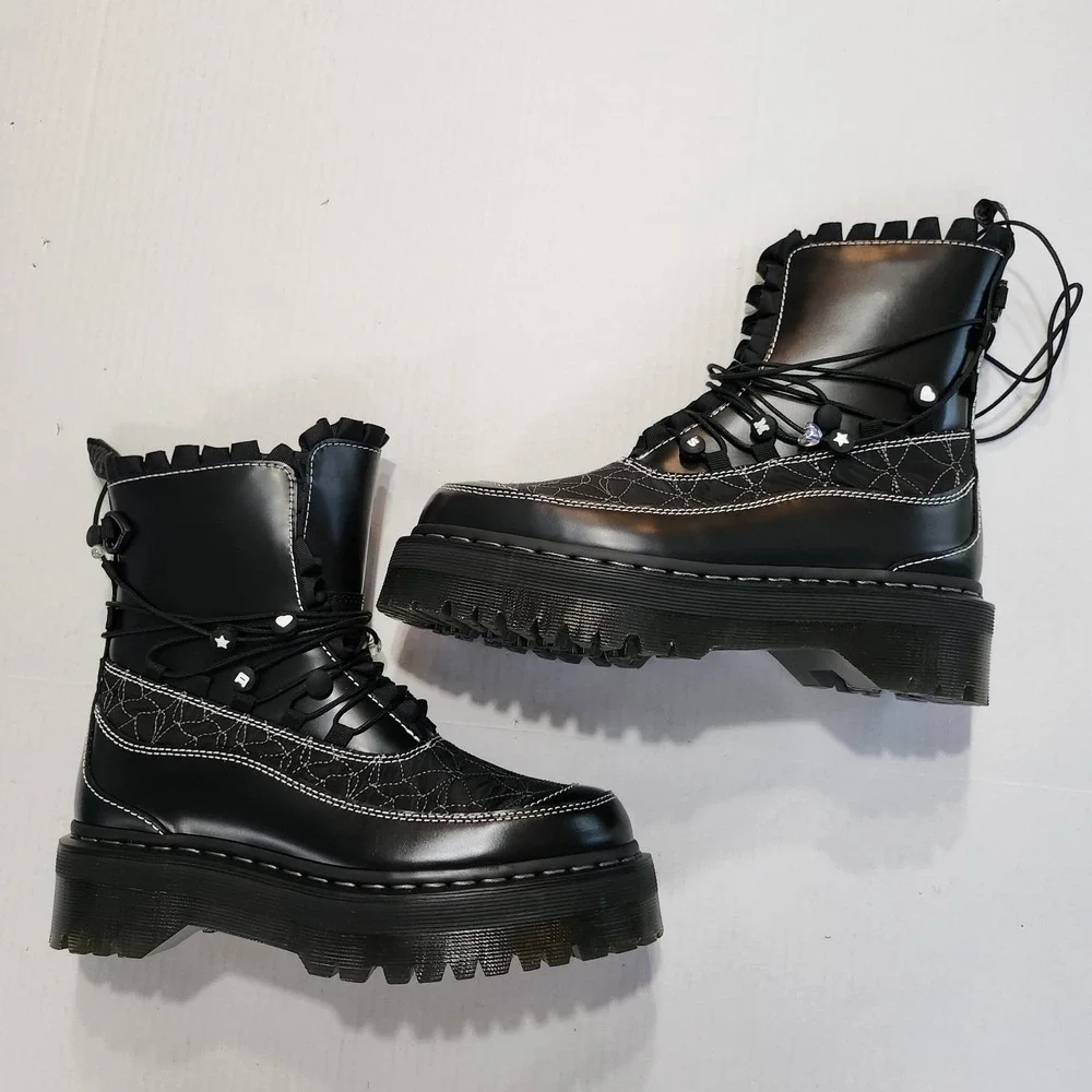 Unisex Size M8/W9 Dr. Martens Platform Boots Jadon Frill Smooth Leather Black